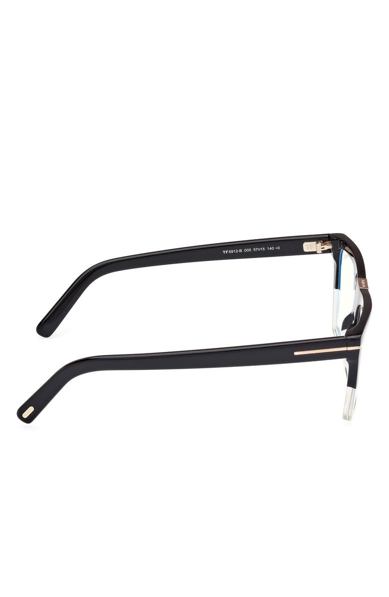TOM FORD 57mm Square Blue Light Blocking Glasses, Alternate, color, Color Block Black / Crystal