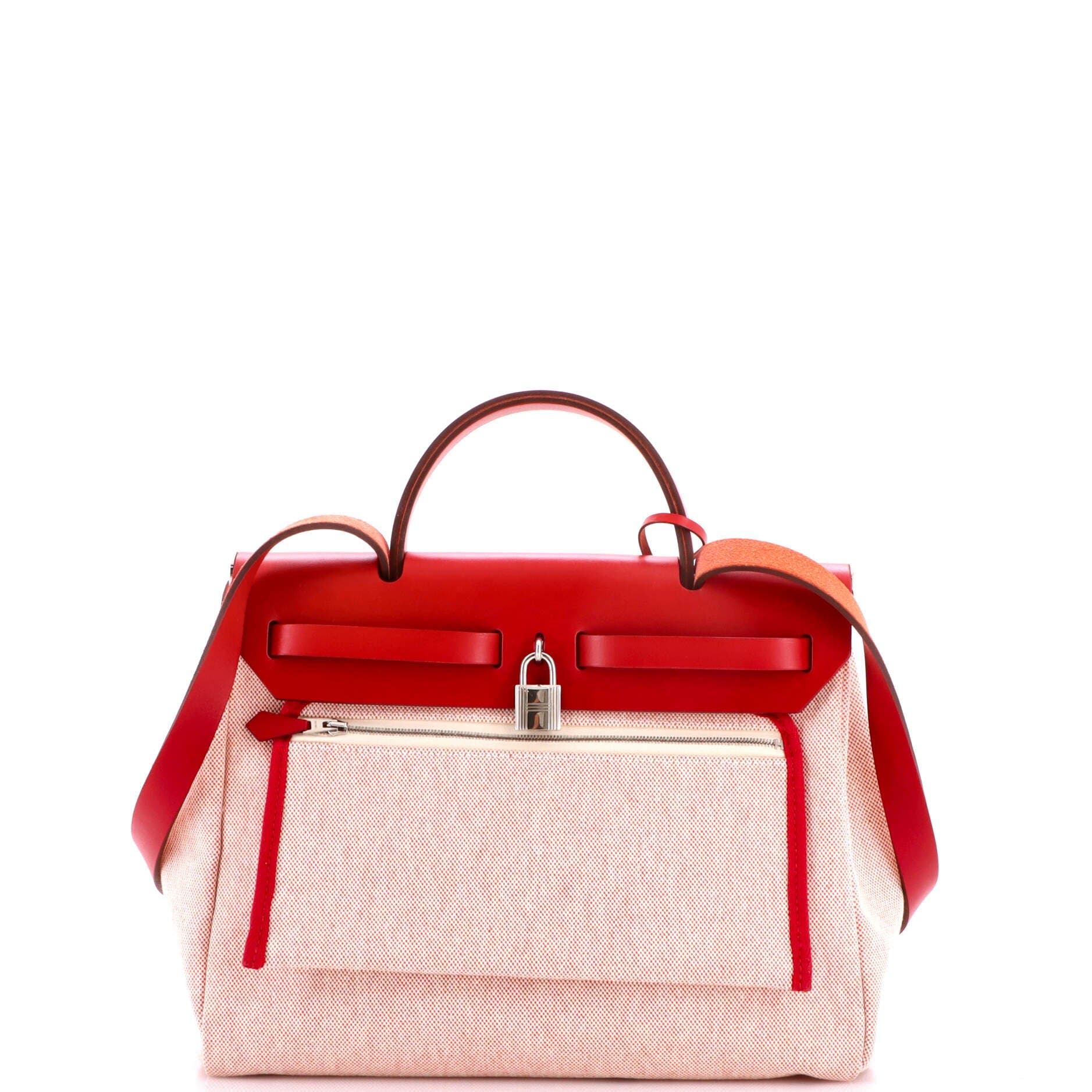 Pre-Owned Hermes Herbag Zip Pegase Pop Toile and Leather 31, Alternate, color, Rouge Piment