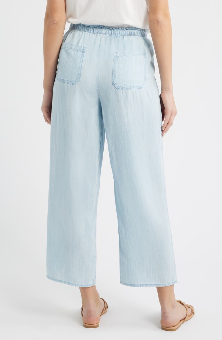 beachlunchlounge Harmony Tie Waist Crop Pants, Alternate, color, Bleach Wash