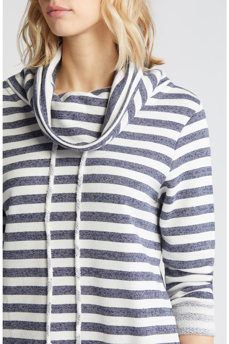 Cowl Tie Stripe Pullover, Alternate, color, NAVY WHITE
