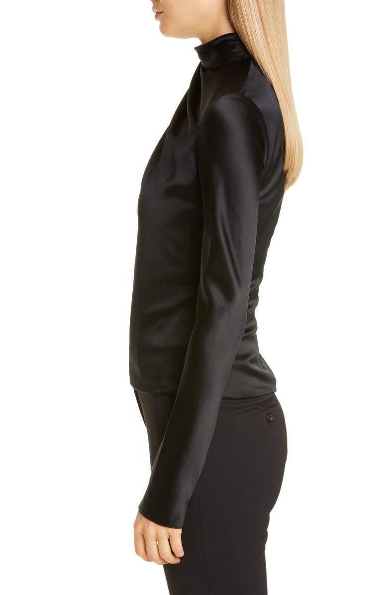 Brandon Maxwell Drape High Neck Long Sleeve Silk Blouse, Alternate, color, 