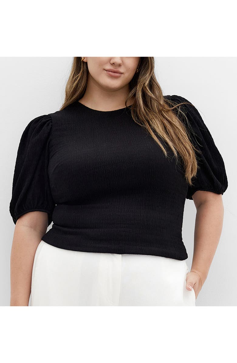 City Chic Florentine Balloon Sleeve Top, Alternate, color, Black