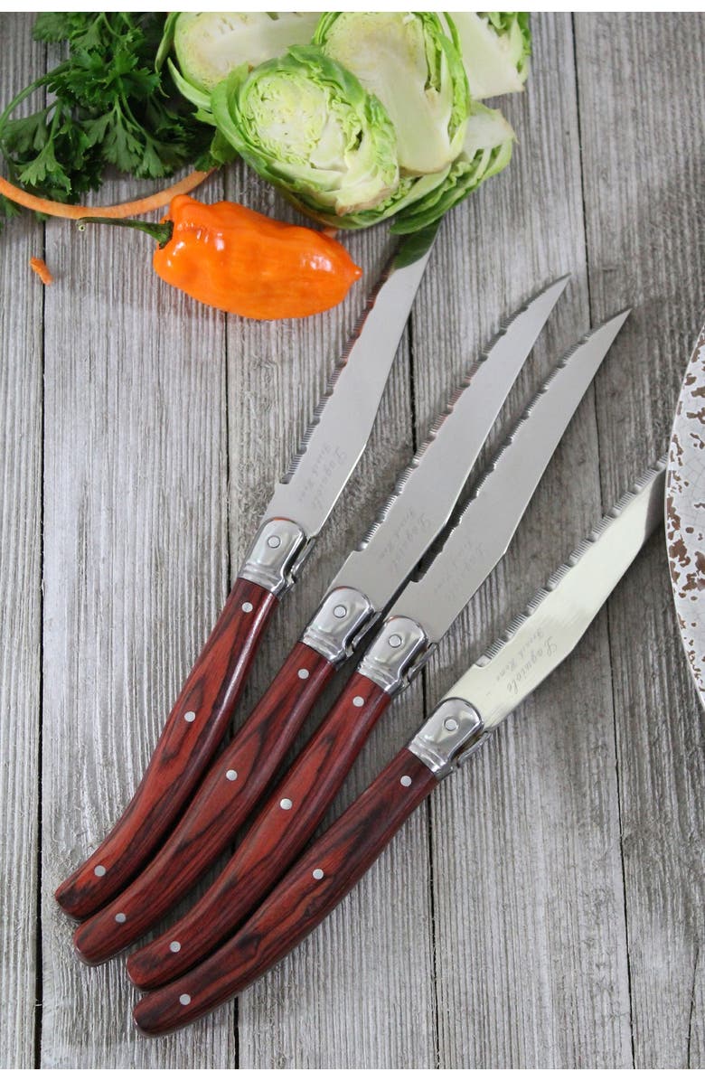 FRENCH HOME Laguiole Pakkawood Steak Knives - Set of 4, Alternate, color, Wood Grain