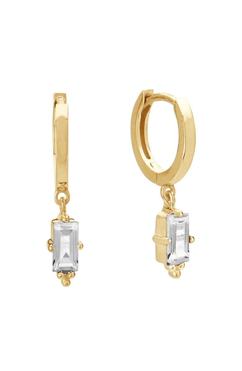 Murkani Huggies with Hanging Baguette, Main, color, Yellow Gold