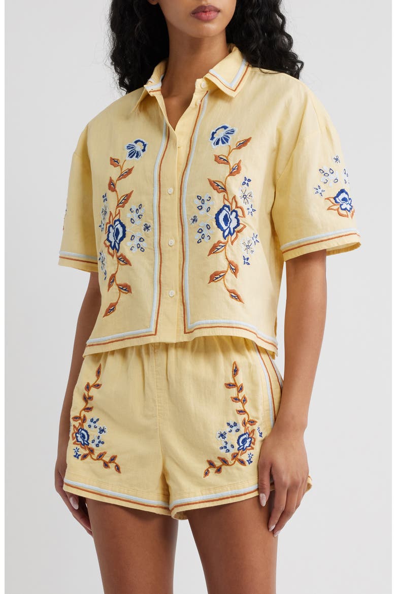 Wynona Floral Embroidered Cotton & Linen Top, Main, color, IMPALA