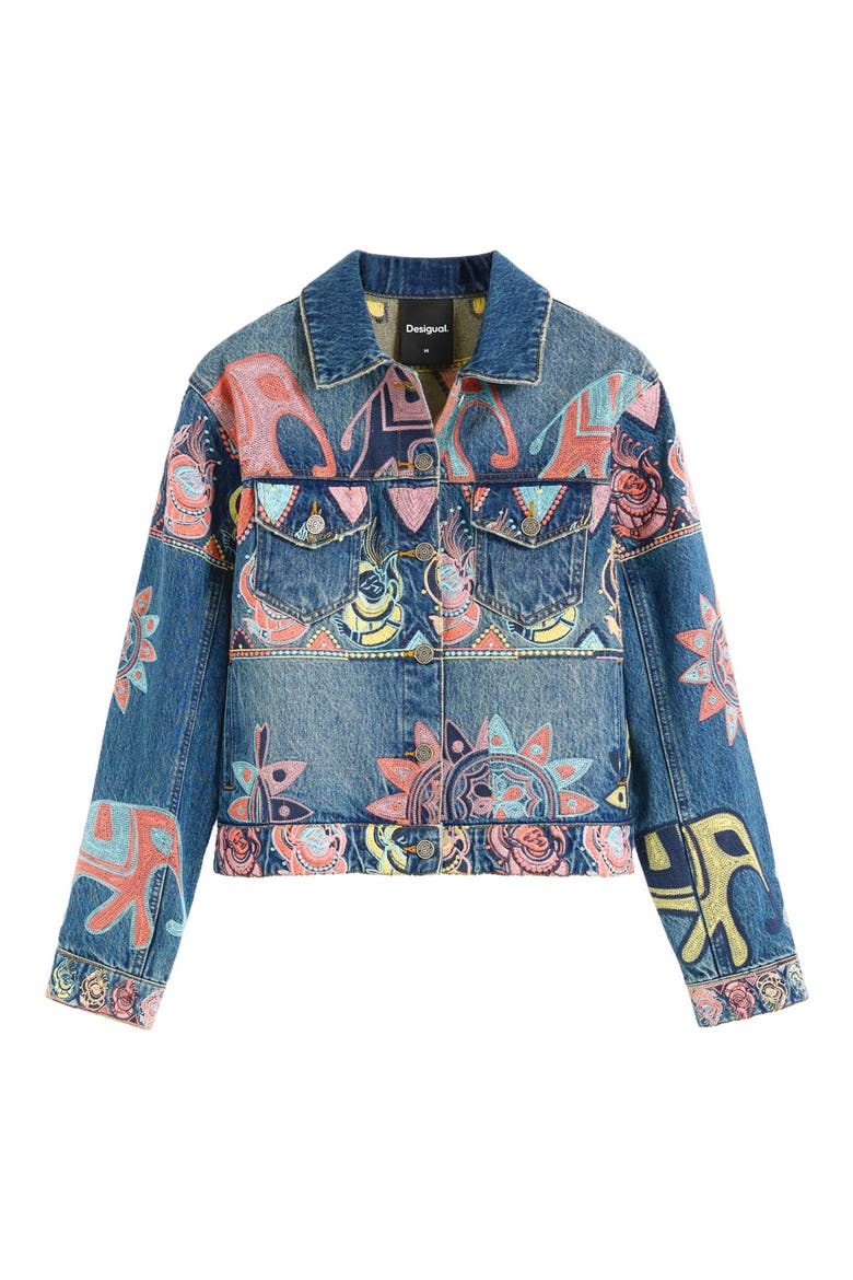 Embroidered Denim Trucker Jacket, Alternate, color, MEDIUM BLUE