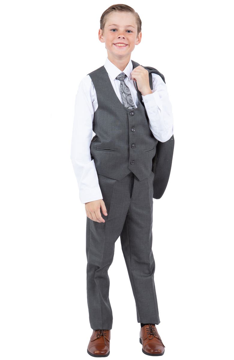 Perry Ellis Kids' Grey Five-Piece Sharkskin Suit, Alternate, color, Platinum Grey
