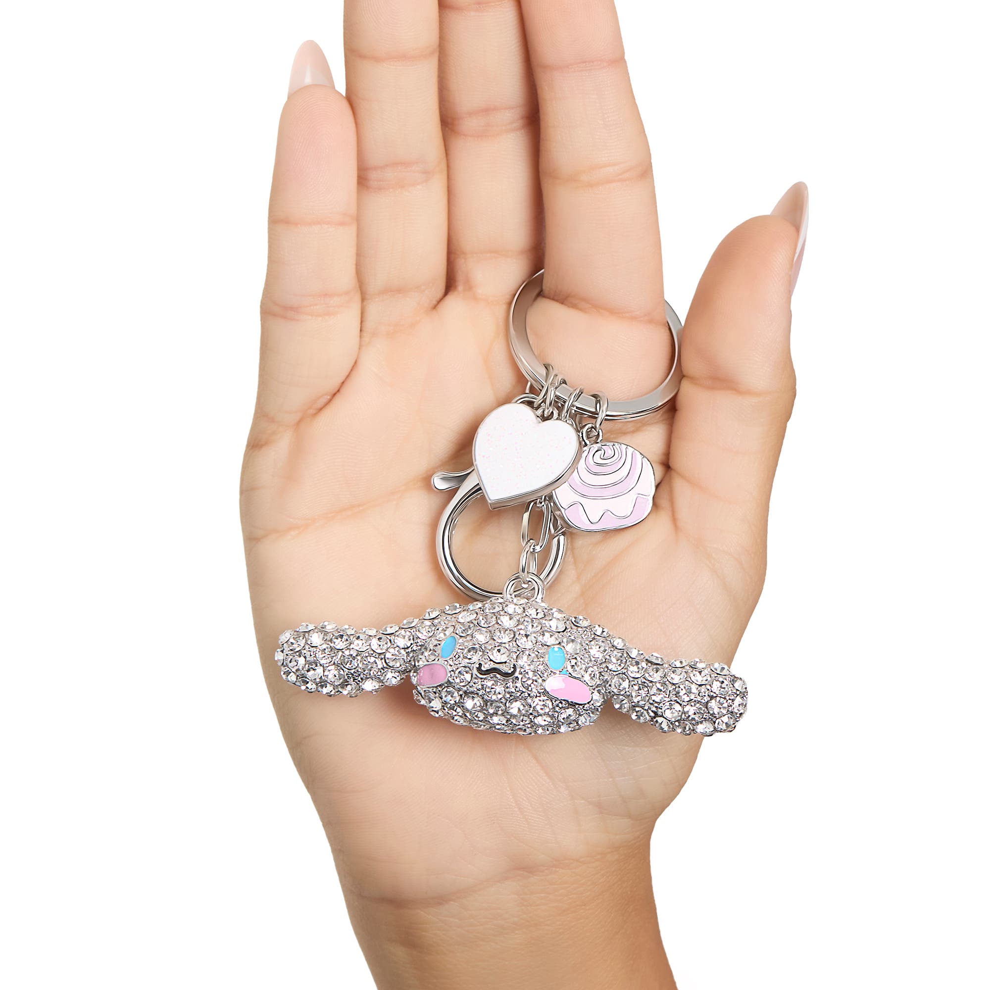 Hello Kitty Cinnamoroll Crystal Keychain with Candy & Heart Charms, Alternate, color, Silver