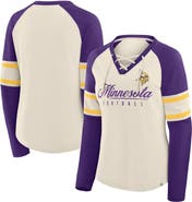 FANATICS Women's Fanatics Cream/Purple Minnesota Vikings Hometown Gridiron Hero Raglan Lace-Up V-Neck Long Sleeve T-Shirt