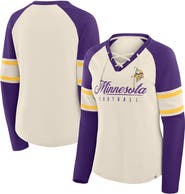 FANATICS Women's Fanatics Cream/Purple Minnesota Vikings Hometown Gridiron Hero Raglan Lace-Up V-Neck Long Sleeve T-Shirt
