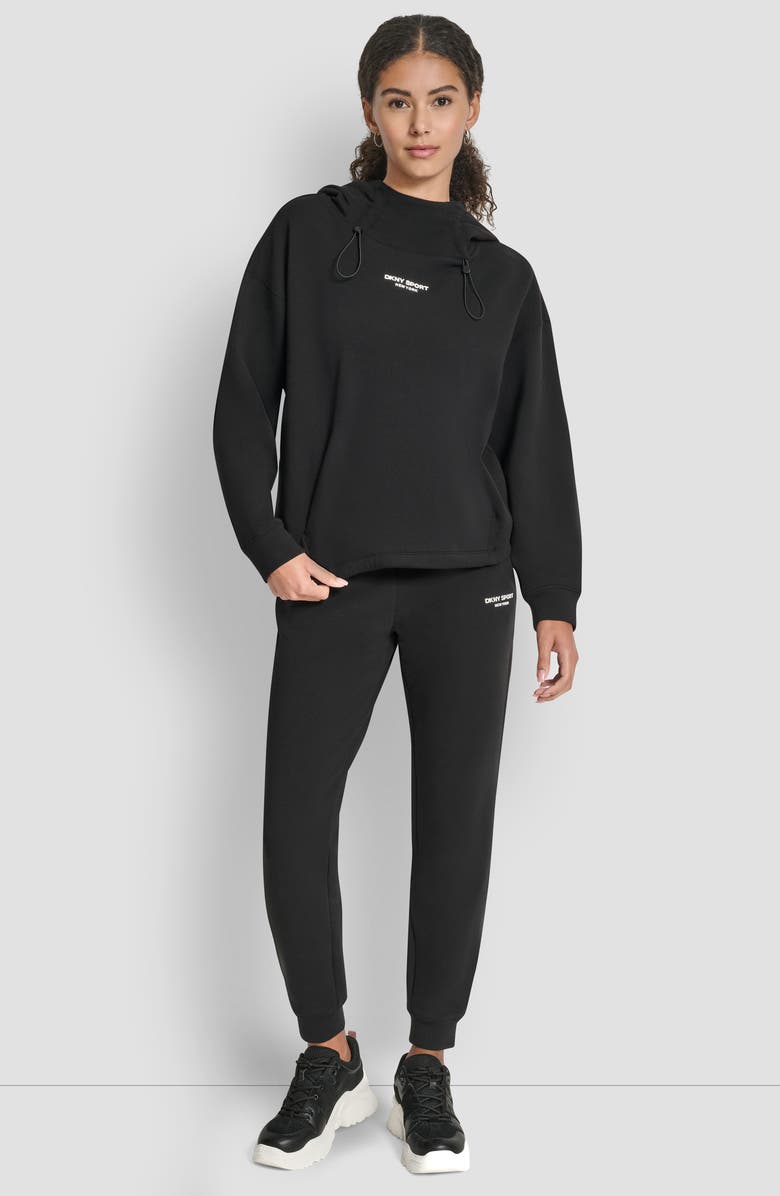 DKNY Cotton Blend Bungee Hoodie, Alternate, color, Black