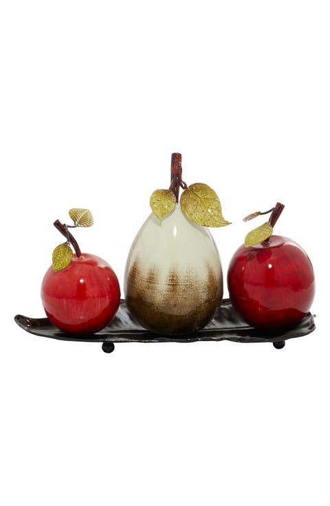 Red Metal Decorative Fruit Sculpture with Platter