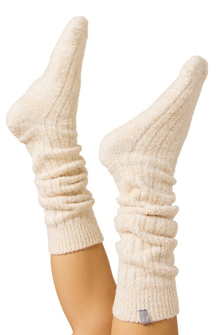 Marshmallow Slouchy Socks with Grippers, Main, color, Heather Warm Sand