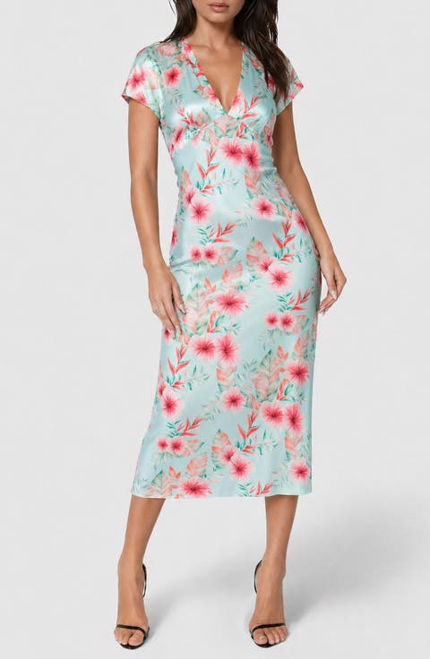Satin V-Neck Midi Dress
