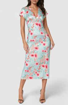 bebe Satin V-Neck Midi Dress