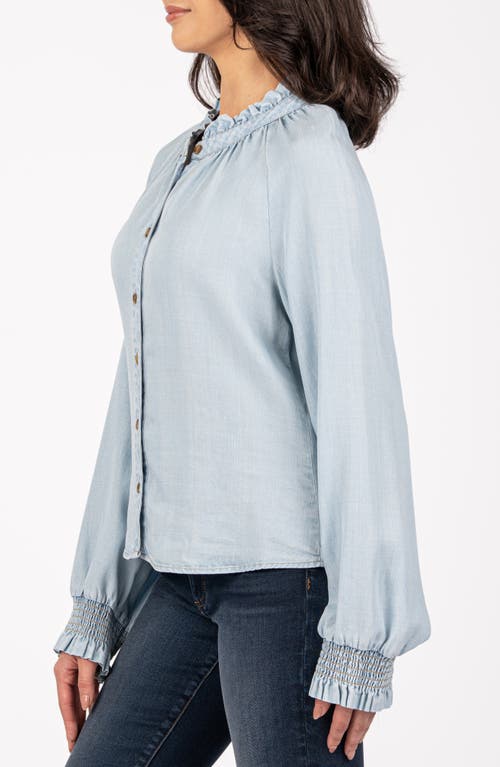 Kut From The Kloth Novah Ruffle Chambray Button-up Top In Light Wash