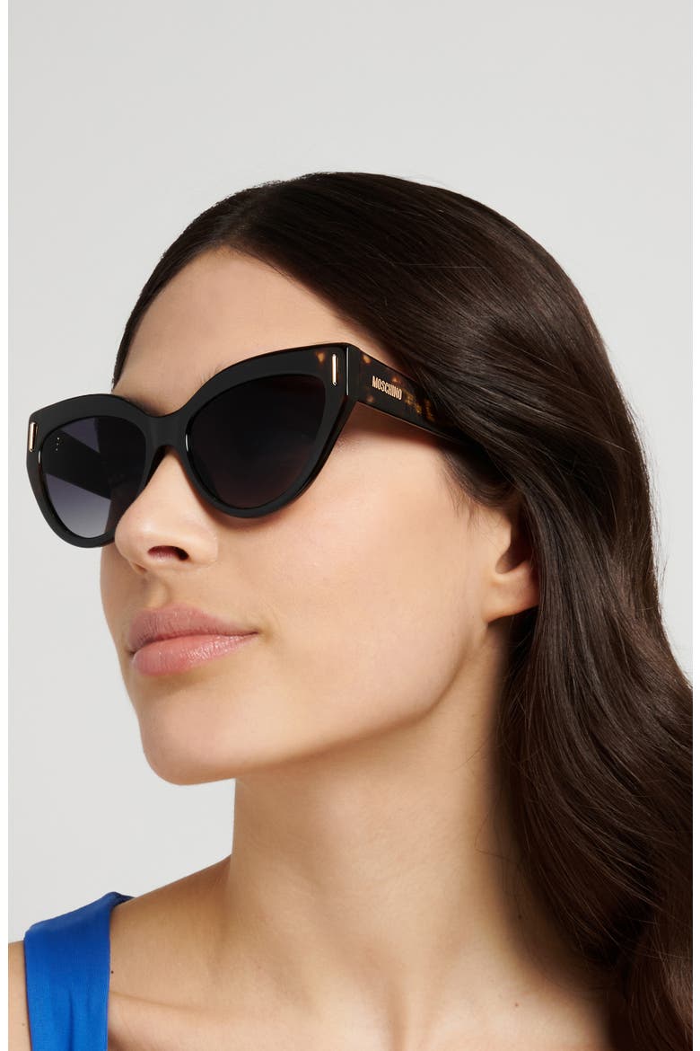 56mm Gradient Cat Eye Sunglasses, Alternate, color, BLACK HAVANA/ DARK GREY SF