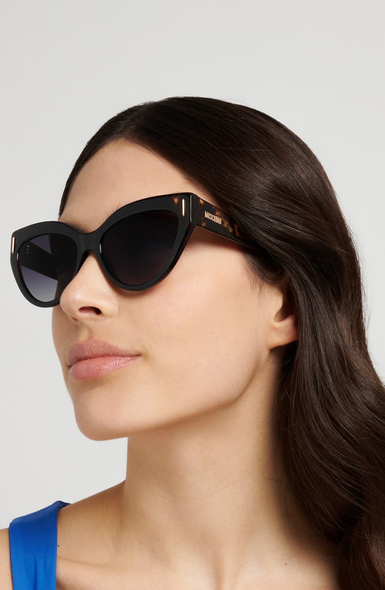Moschino 56mm Gradient Cat Eye Sunglasses, Alternate, color, Black Havana/ Dark Grey Sf