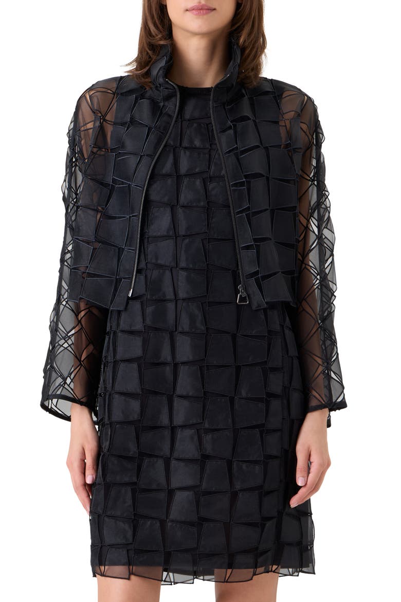 Mimi Trapezoid Organza Jacket, Main, color, BLACK