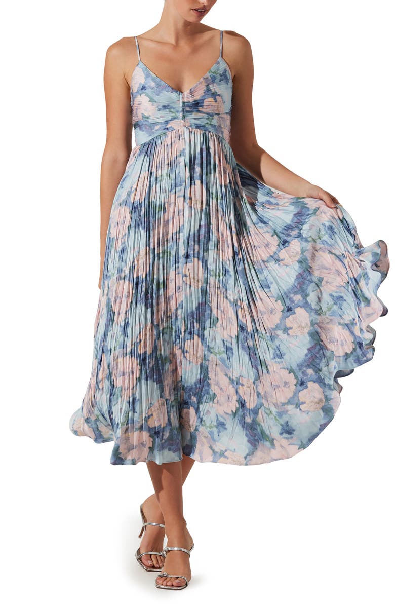 ASTR the Label Maeve Midi Dress, Main, color, Blue Multi Abstract