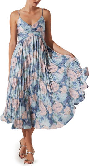 open lace back dress Maeve Pleated Midi Dress: Floral Midi Dress, Sundress, Plisse Dress, Blue  Midi, Green Midi, Summer Dress main image 1