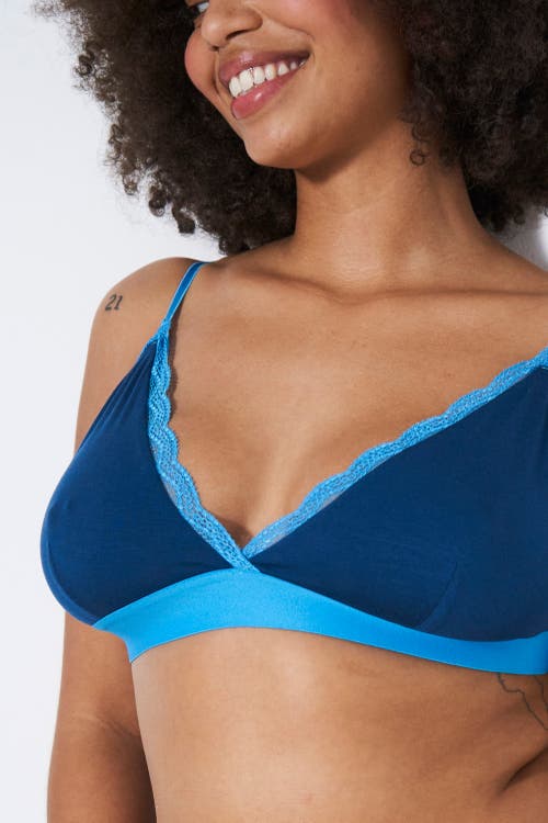 Stripe & Stare Lace Bralette & Orignal Knicker Set In Midnight & Neon Blue