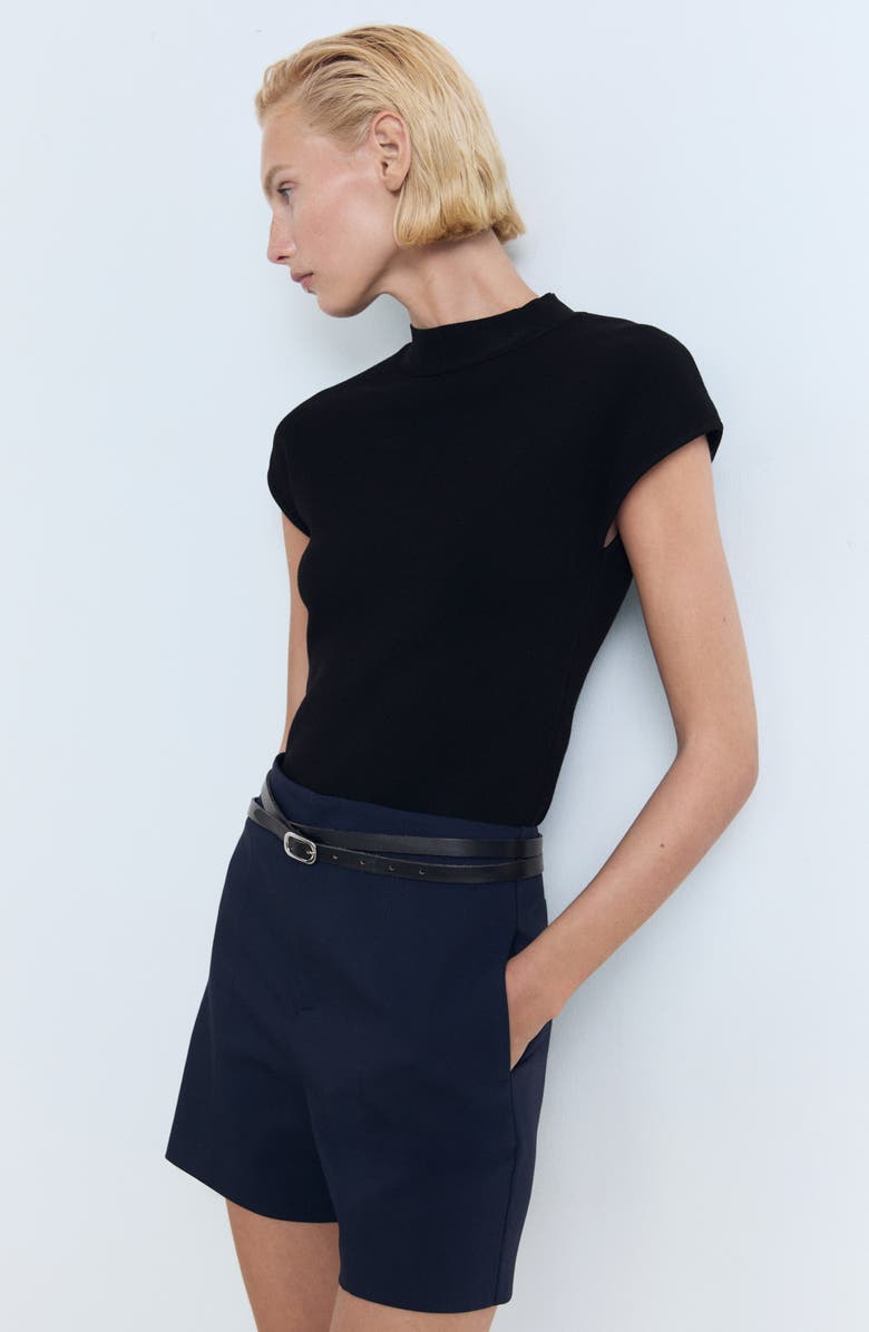 MANGO High Waist Straight Shorts, Alternate, color, Navy