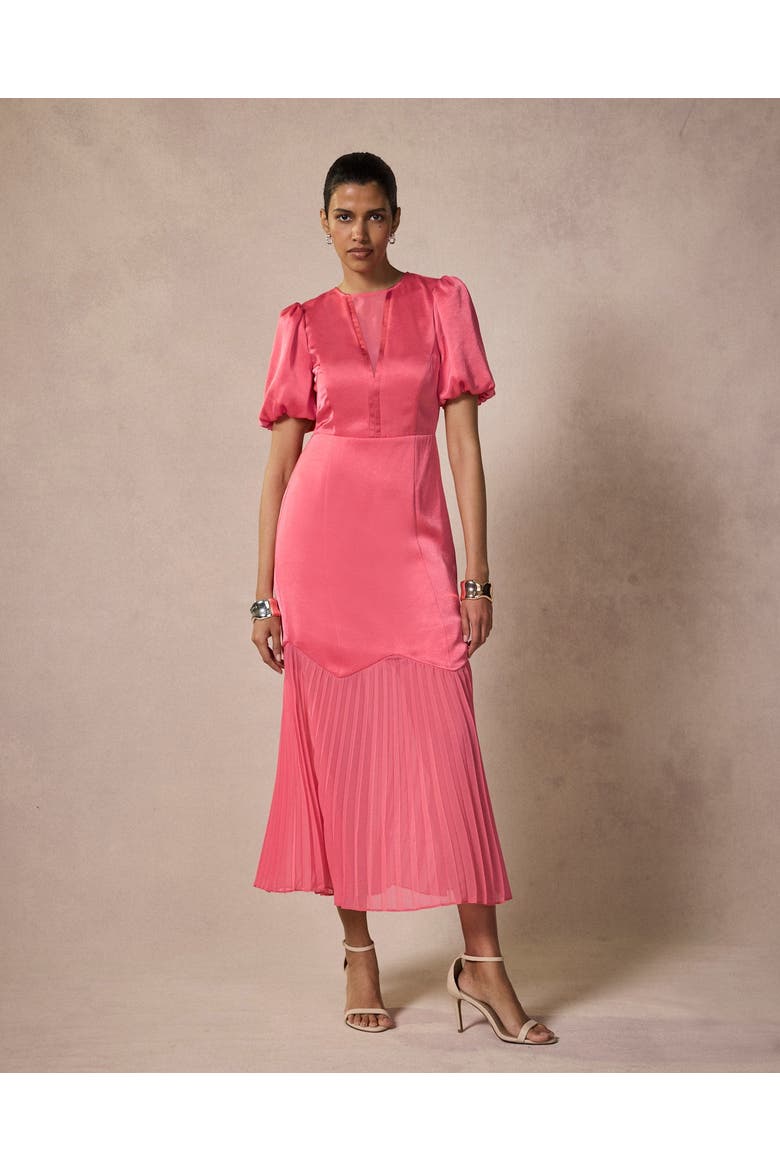 Satin Pleated Maxi Dress, Alternate, color, Pink