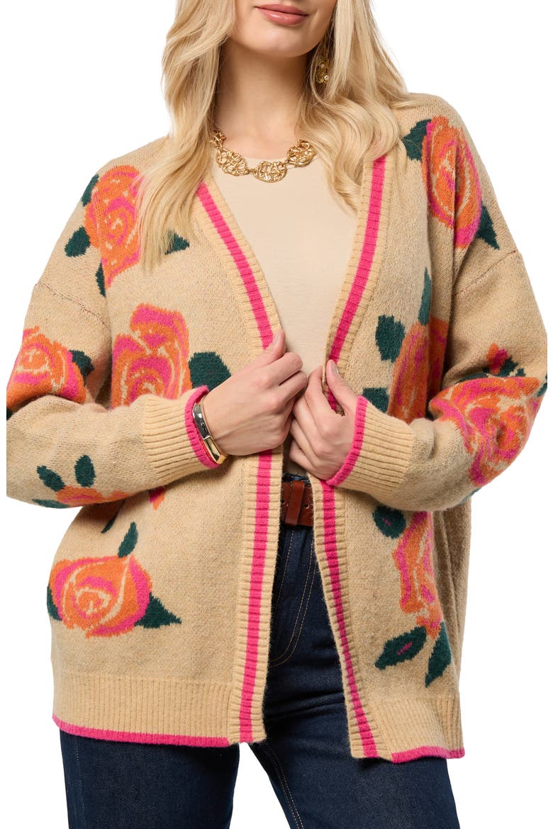 Rose Motif Cardigan, Main, color, NATURAL