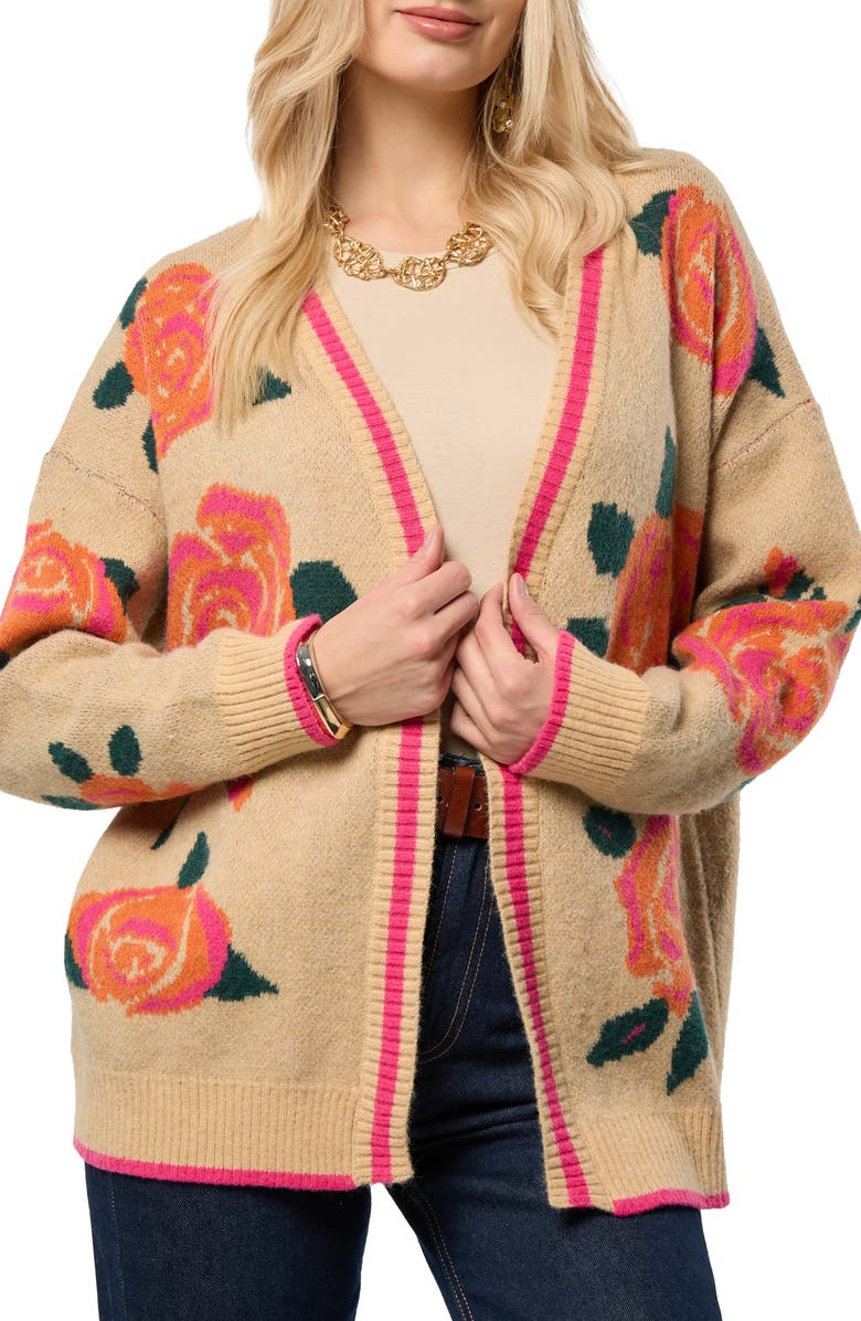 SAACHI Rose Motif Cardigan, Main, color, Natural