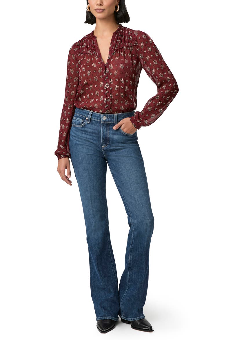 Monika Leaf Print Silk Button-Up Shirt, Alternate, color, OXBLOOD MULTI