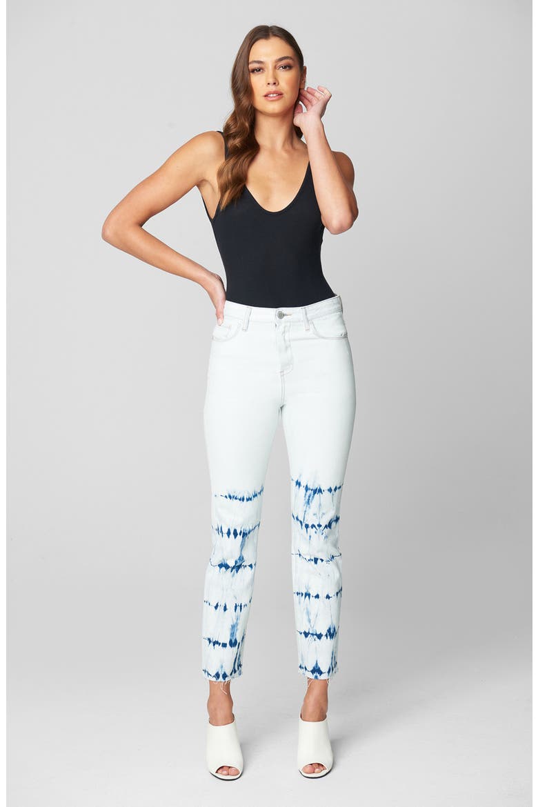 The Madison Tie Dye Stripe Raw Hem Ankle Skinny Jeans, Alternate, color, MANIC MONDAY