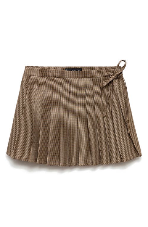 Mango Houndstooth Pleated Faux Wrap Skirt