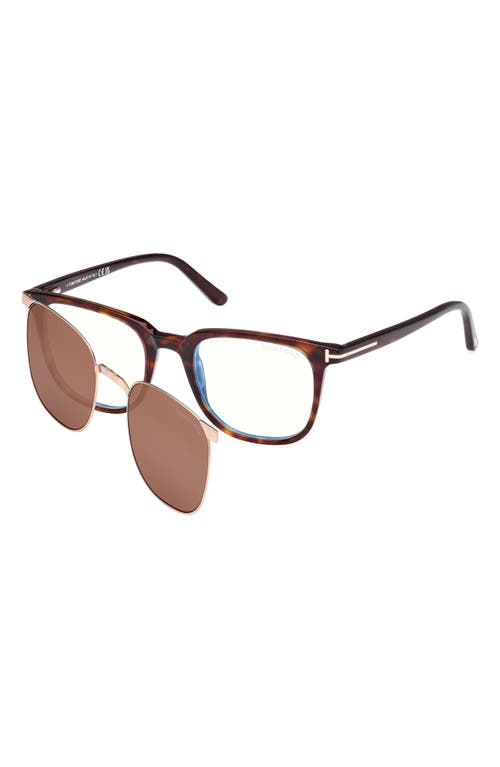 Tom Ford 50mm Square Blue Light Blocking Optical Glasses In Havana Eco/t Logo
