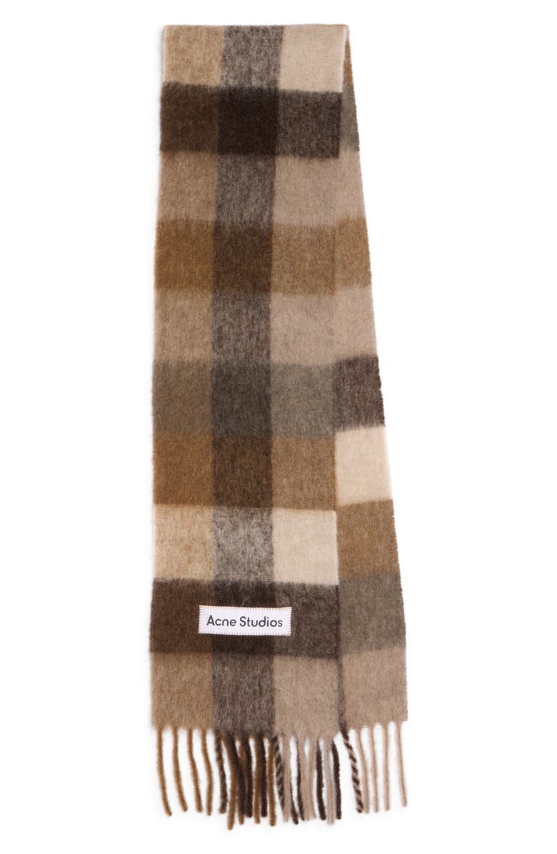 Acne Studios Vally Plaid Alpaca, Wool & Mohair Blend Scarf, Main, color, Dark Brown/ White/ Brown