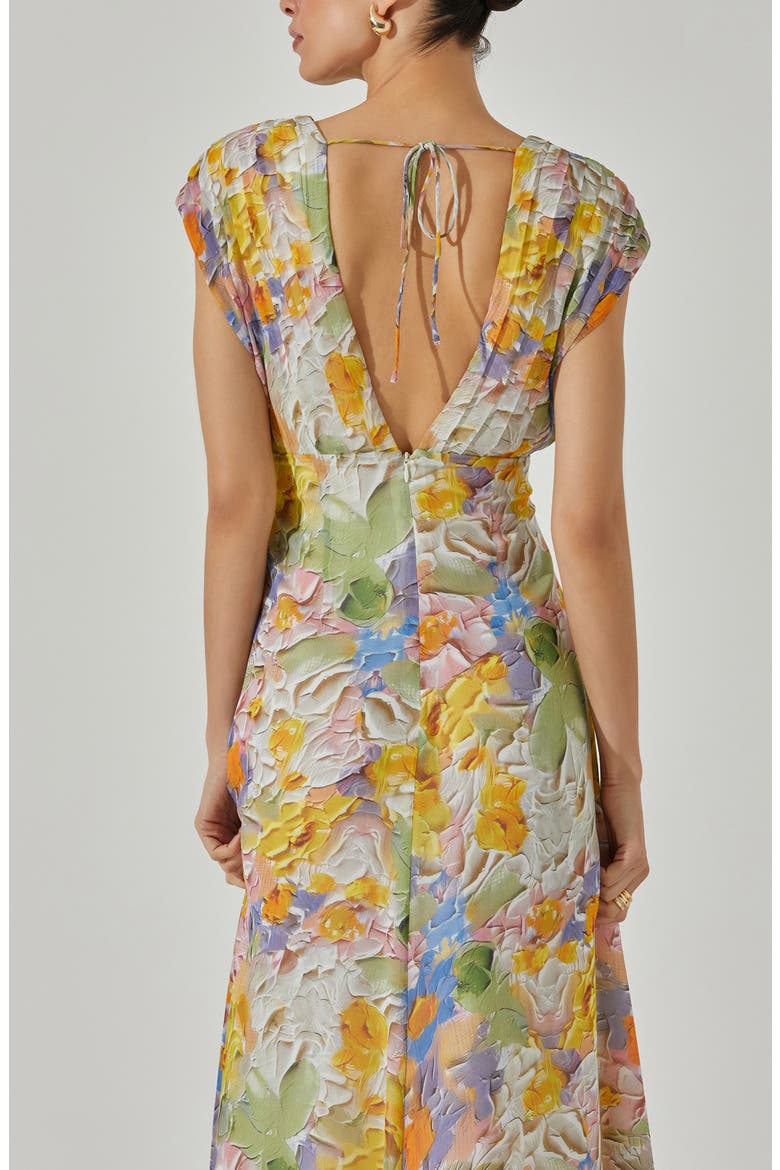 Floral Pleated Bodice Midi Dress, Alternate, color, CREAM MULT