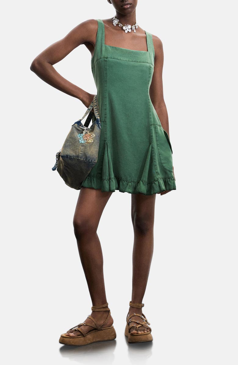 Desigual Square Neck Ruffle Hem Minidress, Main, color, 
