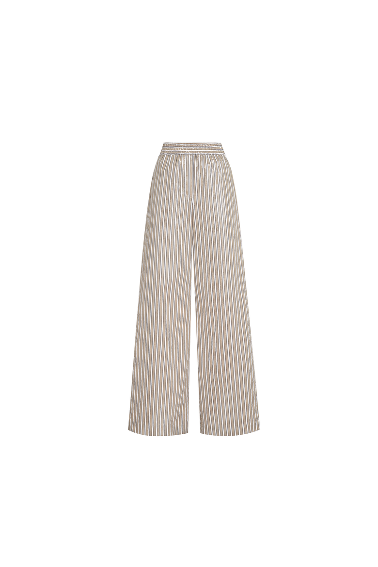 Dazzling stripes pyjama-style trousers, Alternate, color, Beige