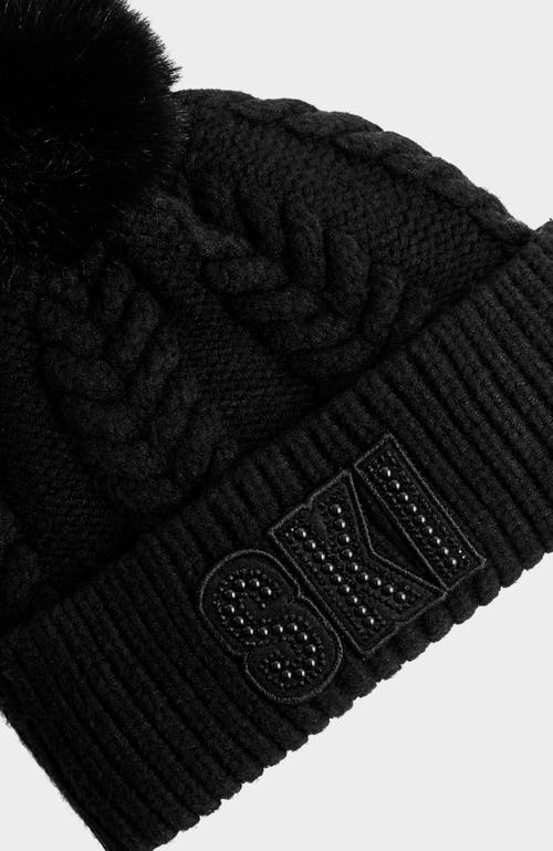 Rudsak Mae Embellished Ski Logo Knit Hat In Black