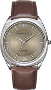Perry Ellis Slim Diamond Leather Strap Watch, 41mm