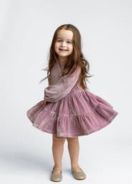 Isobella & Chloe Sugarplum Sparkle Long Sleeve Raglan Tiered Velvet Dress