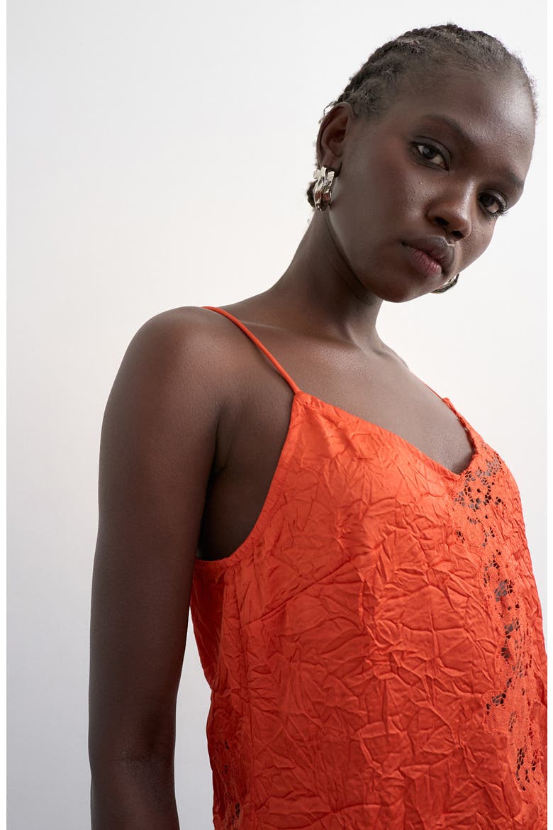 Floral Lace Crinkle Satin Top, Alternate, color, COPPER