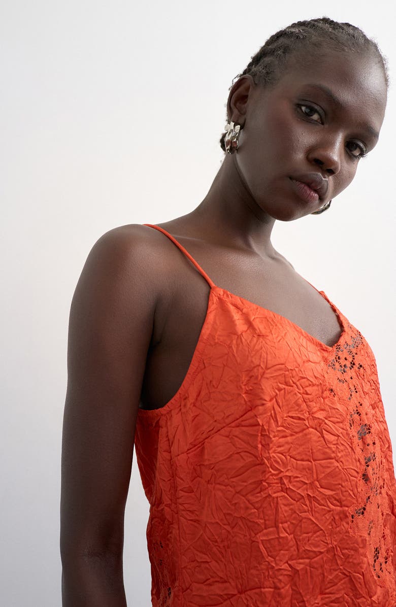 Topshop Floral Lace Crinkle Satin Top, Alternate, color, Copper