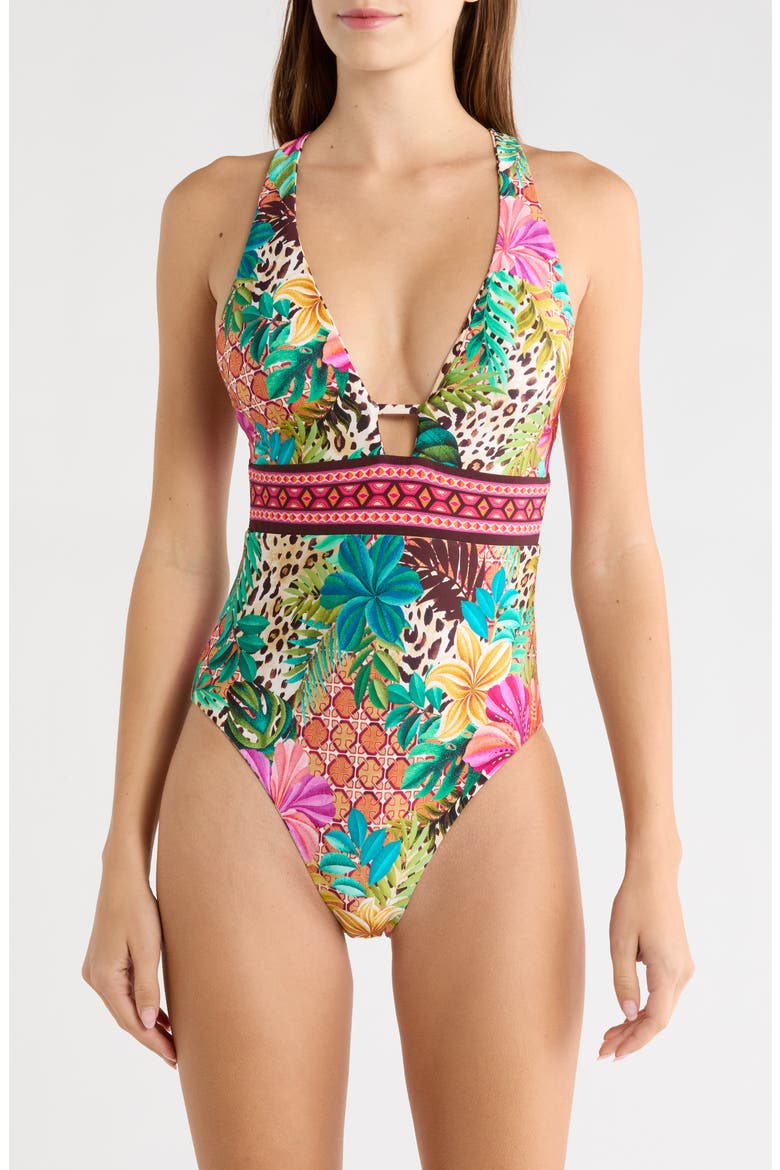 Paradise Heat Reversible One Piece Swimsuit, Main, color, BROWN MULTI