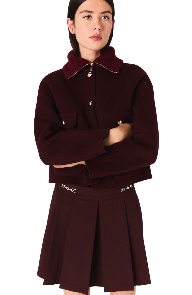 maje Reversible double-faced jacket, Alternate, color, Burgundy