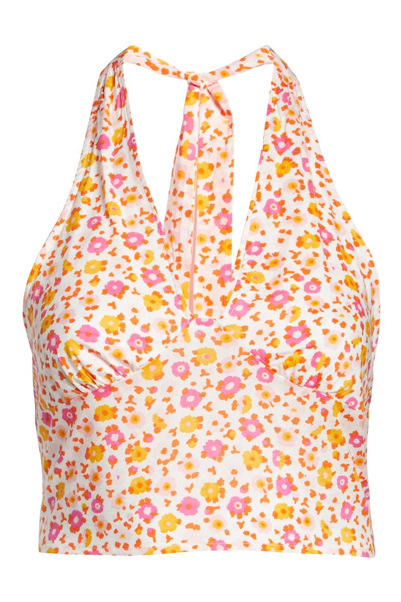 Print V-Neck Halter Top, Alternate, color, WHITE SALLY RETRO FLORAL