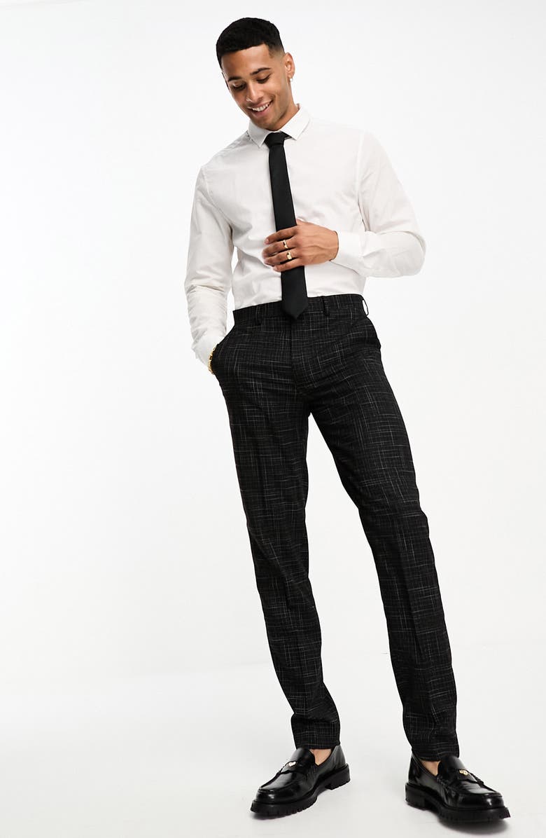 ASOS DESIGN Slim Fit Crosshatch Suit Trousers, Main, color,