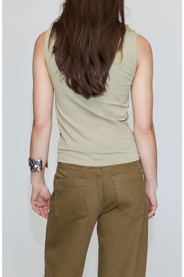 Ruched Stretch Cotton Sleeveless Top, Alternate, color, KHAKI