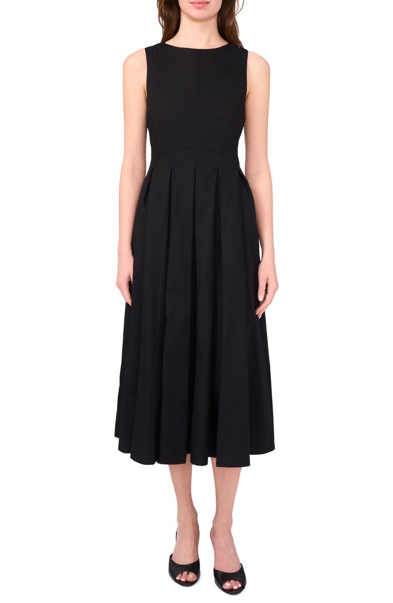 Halogen<sup>®</sup> Pleated Poplin Midi Dress, Main, color, Rich Black 060