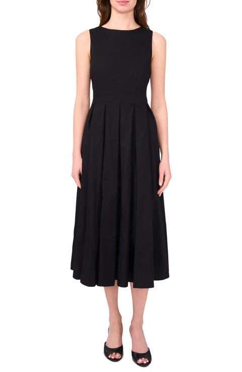 Pleated Poplin Midi Dress
